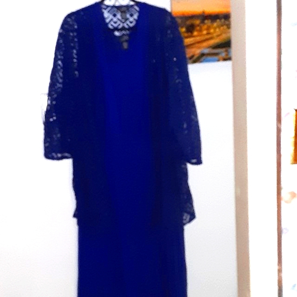 (REASONABLE OFFERS ACCEPTED)Royal blue maxi dress w/ pockets & matching cardigan